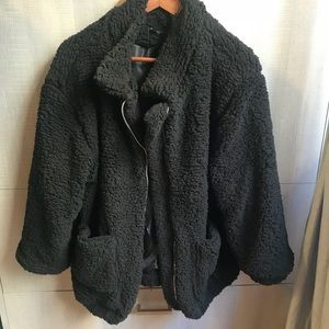 Black fluffy pixie coat ( i am gia lookalike)